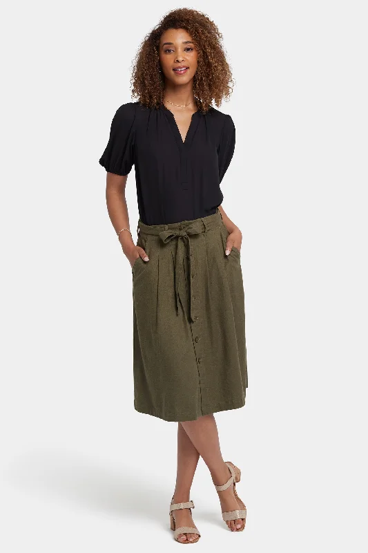  Women's AttireButton Front Midi Skirt - Bay Leaf