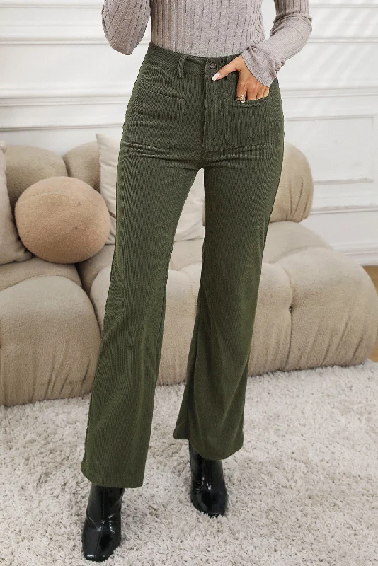  Women's Luxury ApparelLara Forest Green Corduroy Pants