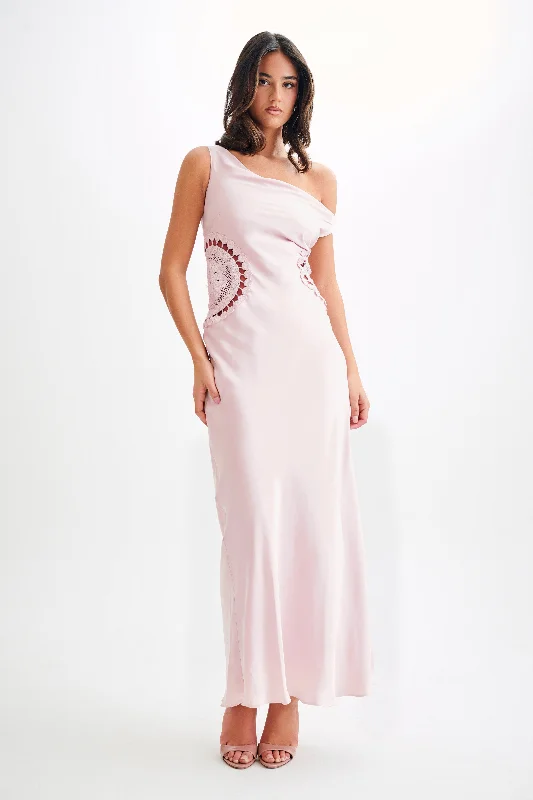  Exclusive Fashion DealsKristina Satin Maxi Dress With Crochet - Pale Pink