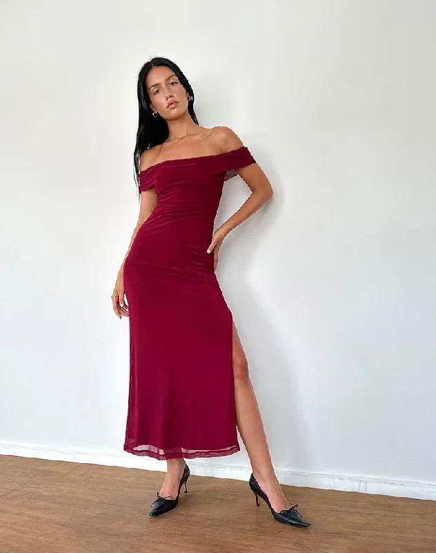  Women's Plus-Size Casual OutfitTarna Bardot Maxi Dress in Mesh Burgundy