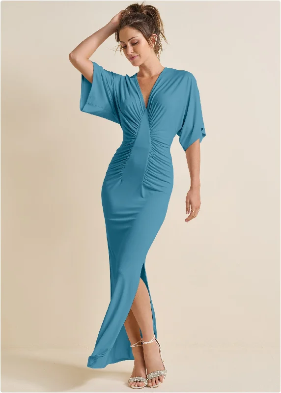  Women's Relaxed OutfitDrape Sleeve Maxi Dress - Blue