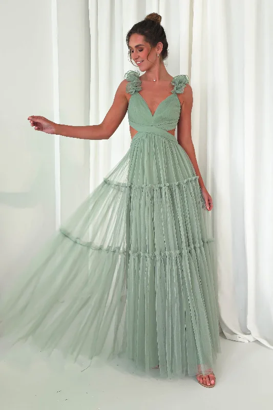  Women's Clothing For Outdoor ActivitiesGaliena Ruffle Tulle Maxi Dress | Sage Green