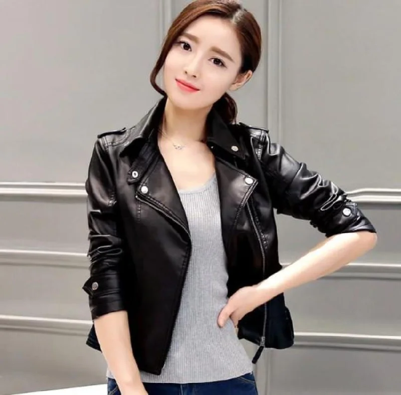  Women's Functional Outdoor GarmentsWomens Slim Fit Front Zipper Vegan Leather Biker Jacket