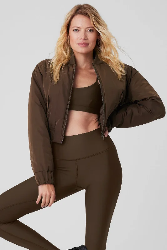  Women's Outerwear GarmentsCropped Break Line Bomber Jacket - Espresso