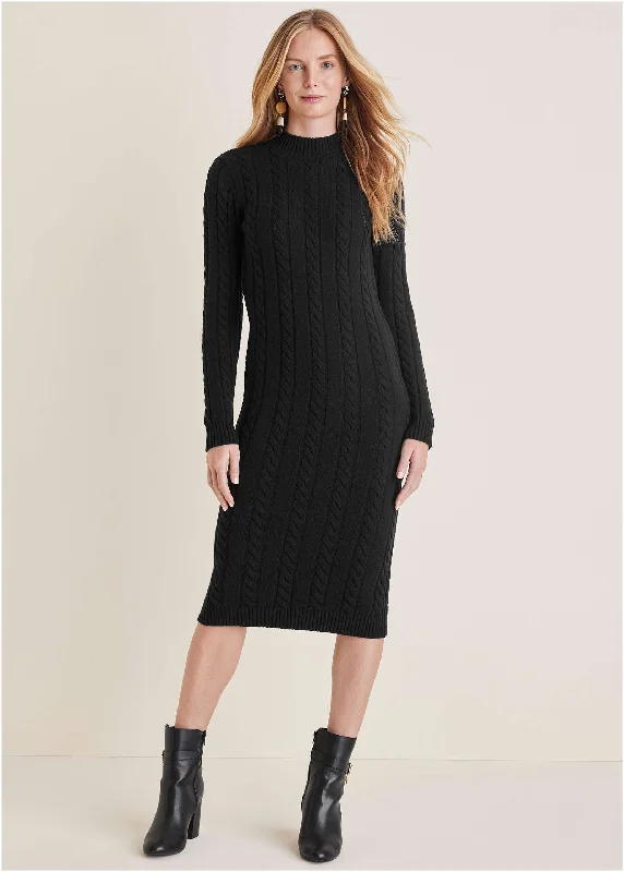  Stylish Clothes For WomenMockneck Midi Sweater Dress - Black