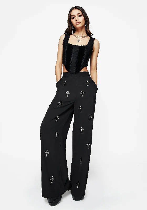  Casual Chic DealsAnkh Beaded Chiffon Wide Leg Trousers