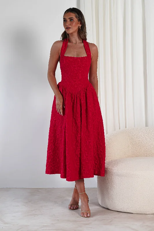  Women's Transitional GarmentsMargot Textured Midaxi Dress | Red