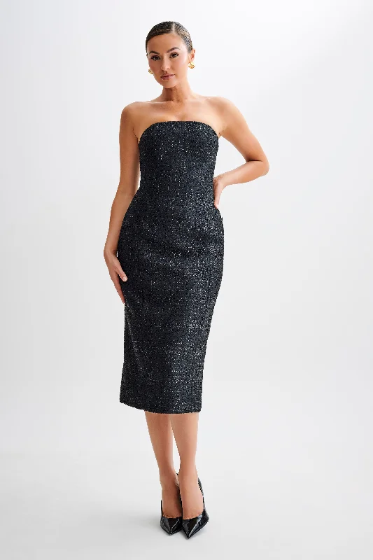  Limited Time Special OfferMonet Tweed Strapless Midi Dress - Black