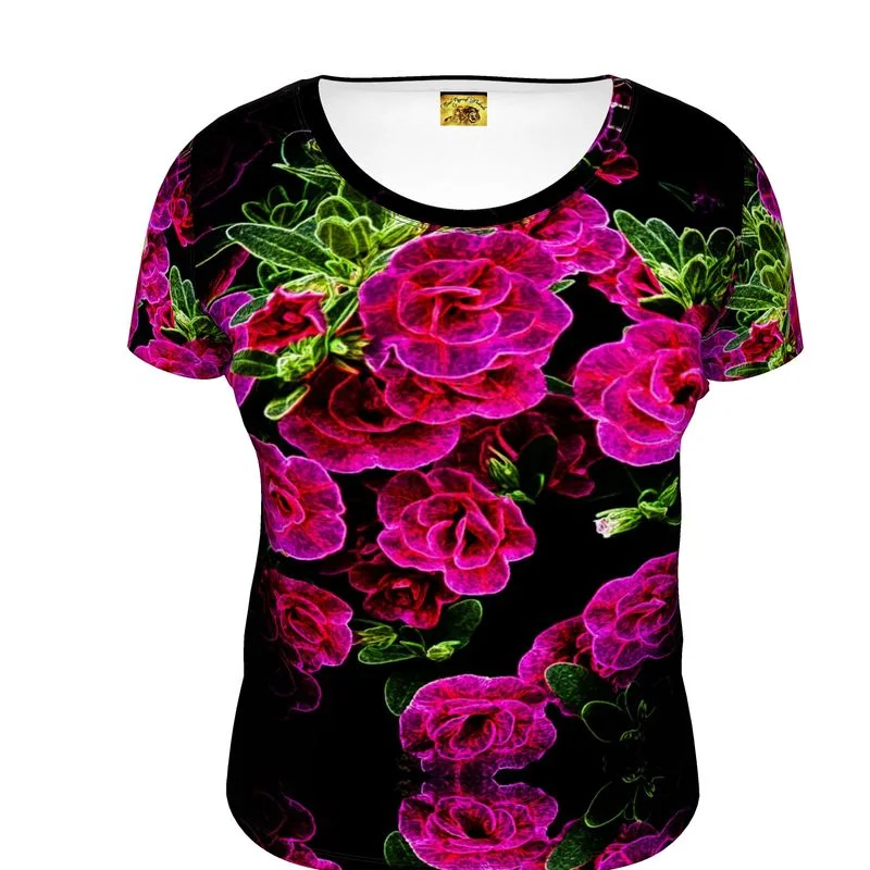  Vintage-Inspired Women's ClothesFloral Embosses: Roses 02-01 Ladies Designer Scoop Neck T-shirt