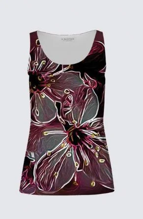  Women's Elegant ClothesFloral Embosses: Pictorial Cherry Blossoms 01-04 Designer Tilda Sleeveless Tee