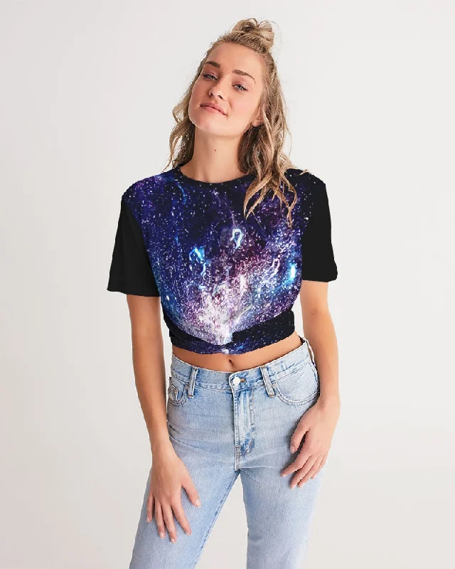  Women's Clothing With Trendy DesignsGalaxy Prints 01 Designer Twist Front Cropped T-shirt