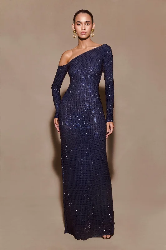  Women's Athletic ApparelMarcia Diamante Long Sleeve Maxi Dress - Navy