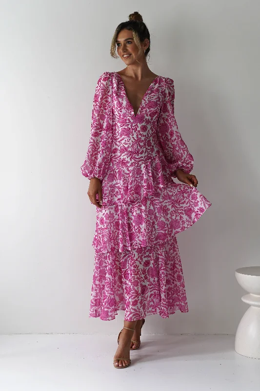  Affordable Women's OutfitTammie Long Sleeve Maxi Dress | Pink Floral