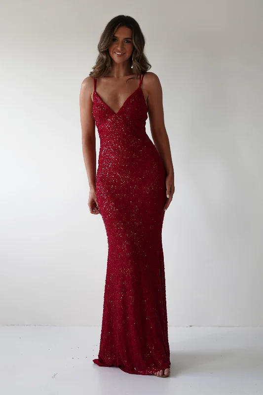  Women's Vintage ClothesNina Beaded Bodycon Gown | Red