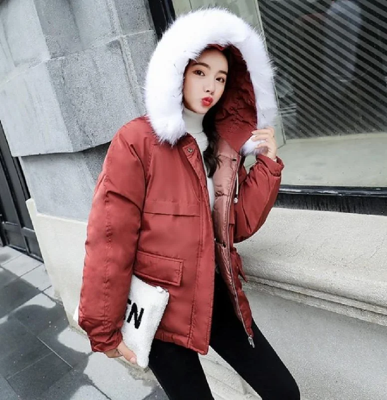  Women's Transitional GarmentsWomens Winter Short Puffy Coat with Hood in Red