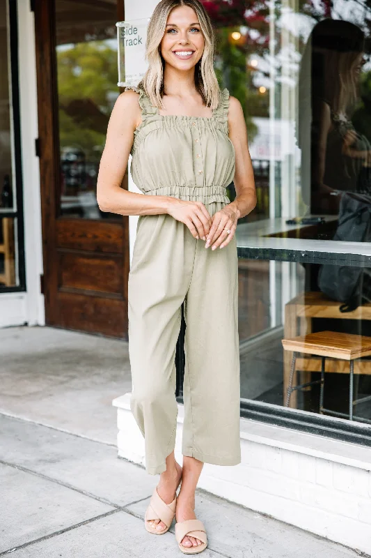  Playful Fashion OffersCan't Stop Now Light Olive Green Ruffled Jumpsuit