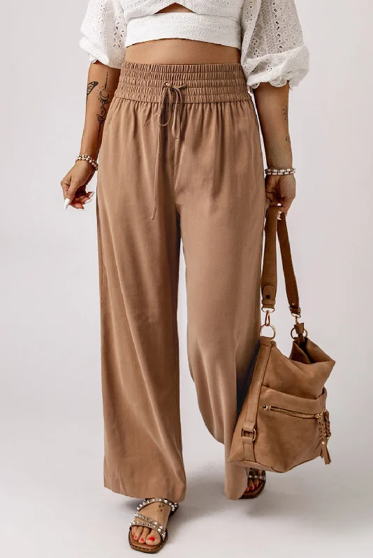  Sustainable Women's ApparelBrown Drawstring Elastic Waist Casual Wide Leg Pants