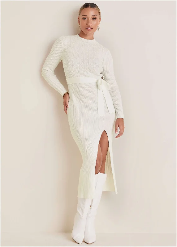  Women's Athleisure ApparelBelted Maxi Sweater Dress - Off White