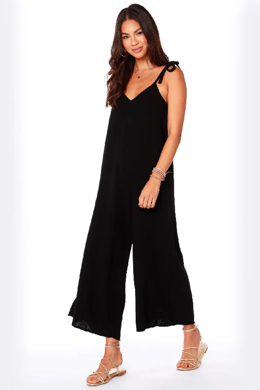  Women's Evening ClothesTie Shoulder Jumpsuit - Black