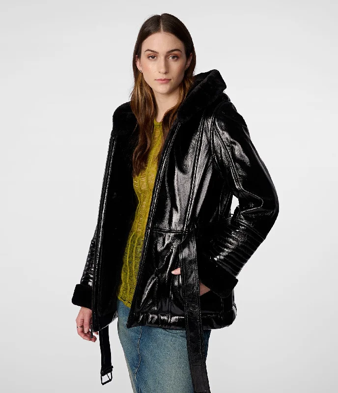  Discover PromotionsGabby Shine Leather Hooded Jacket