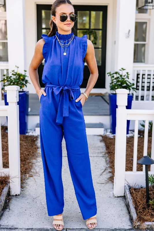  Minimalist Fashion SalePut It To The Test Royal Blue Ruffle Jumpsuit