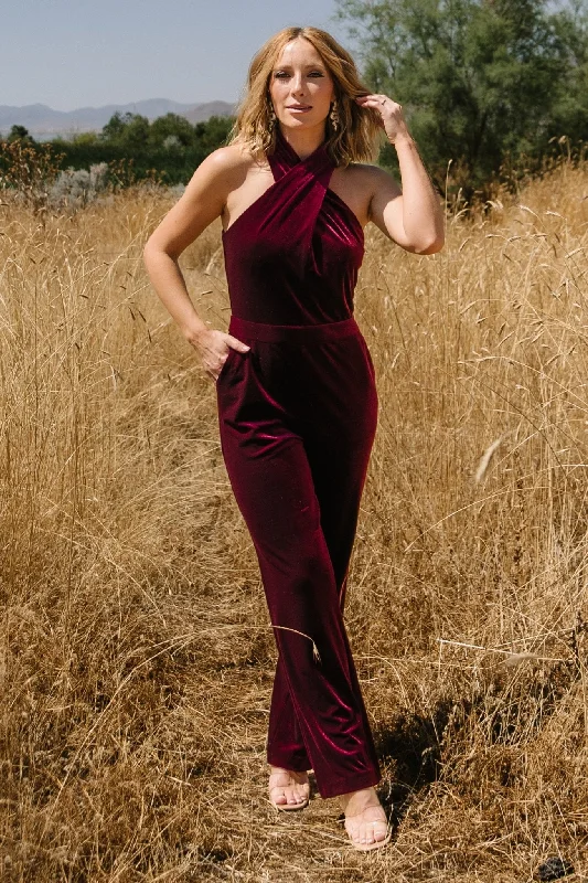  Discount ExtravaganzaCleopatra Velvet Jumpsuit | Burgundy