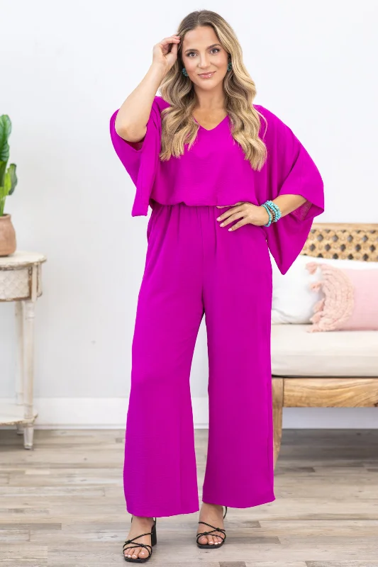  Fashion ForwardMagenta Dolman Sleeve Woven Jumpsuit