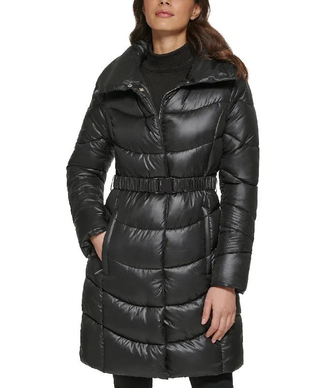  Women's Classic OutfitCire Belted Puffer With Funnel Neck