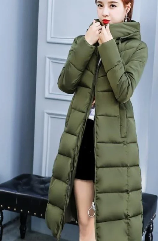  Charming Women's Outfit For Special OccasionsWomens Puffer Hooded Long Coat in Army Green