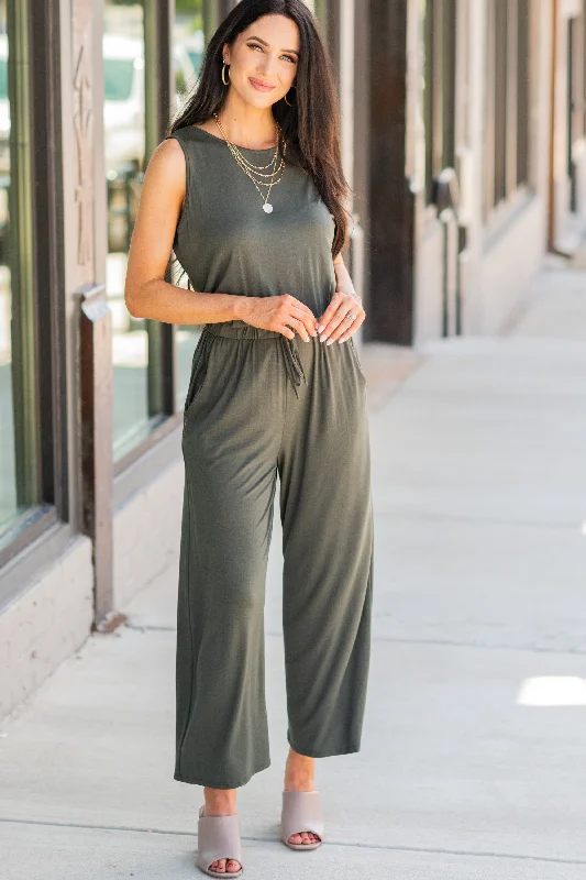  Women's ApparelIf I Were Your Olive Green Wide Leg Jumpsuit