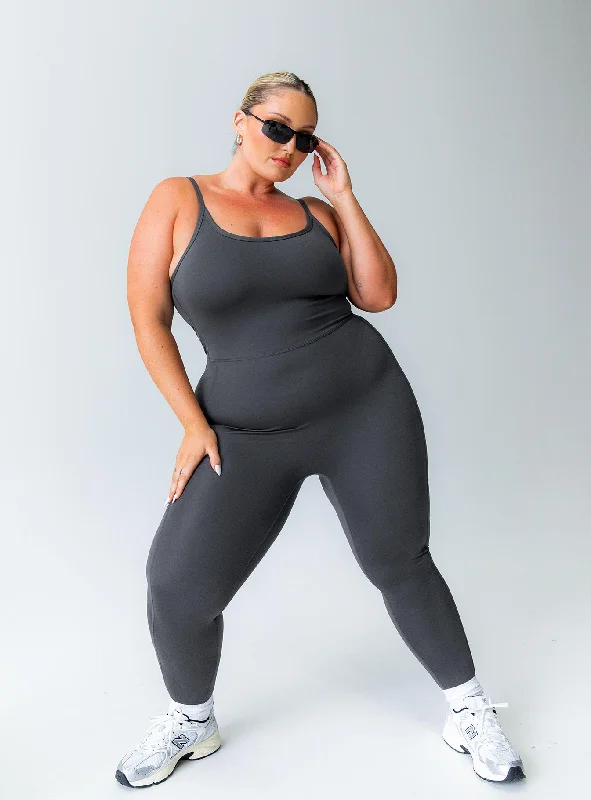  Women's Work OutfitGo Getter Activewear Jumpsuit Grey Curve