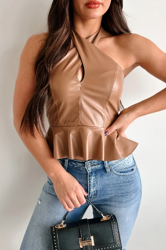  Timeless Style PromotionsDangerous Temptation Faux Leather Halter Top (Brown)