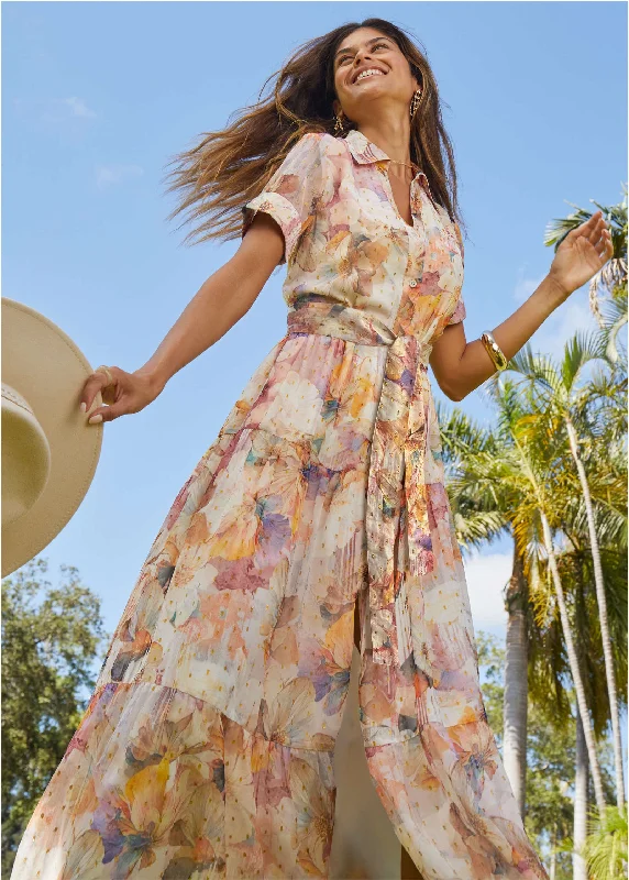  Women's Travel Outfit SetFloral Shine Detail Maxi - Digital Wildflowers