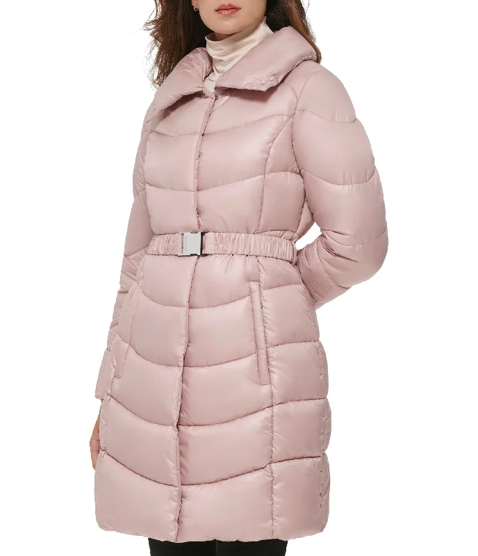  Stylish Women's AttireCire Belted Puffer With Funnel Neck