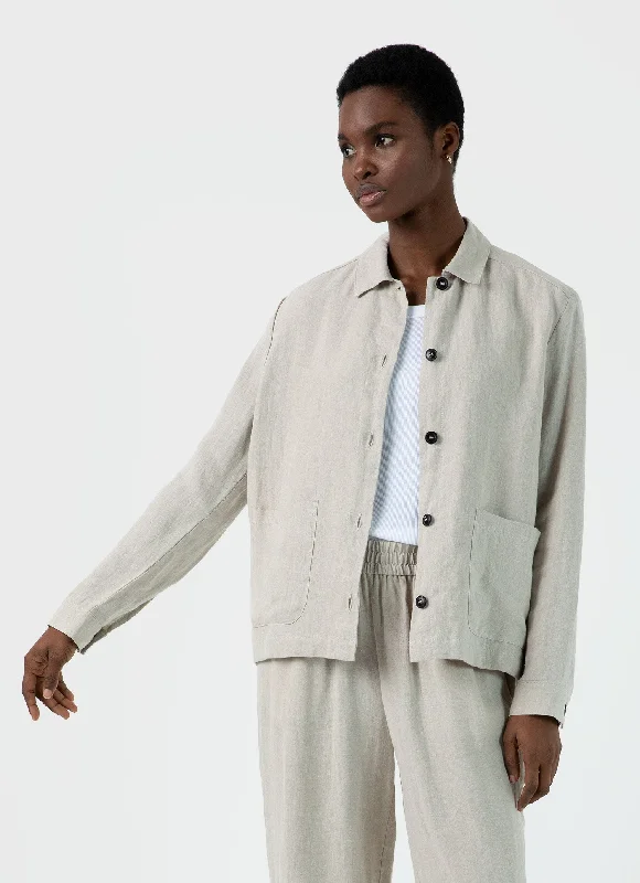  Women's Professional ClothesWomen's Linen Twin Pocket Jacket in Light Sand