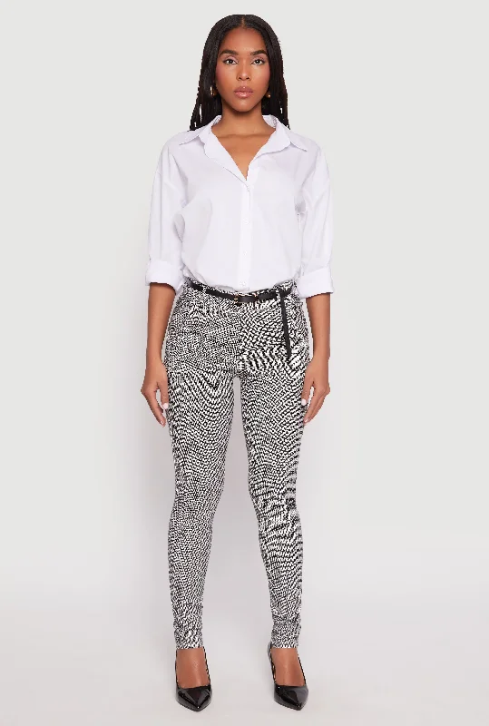  Women's Sports ApparelPrinted Pattern Belted Pants