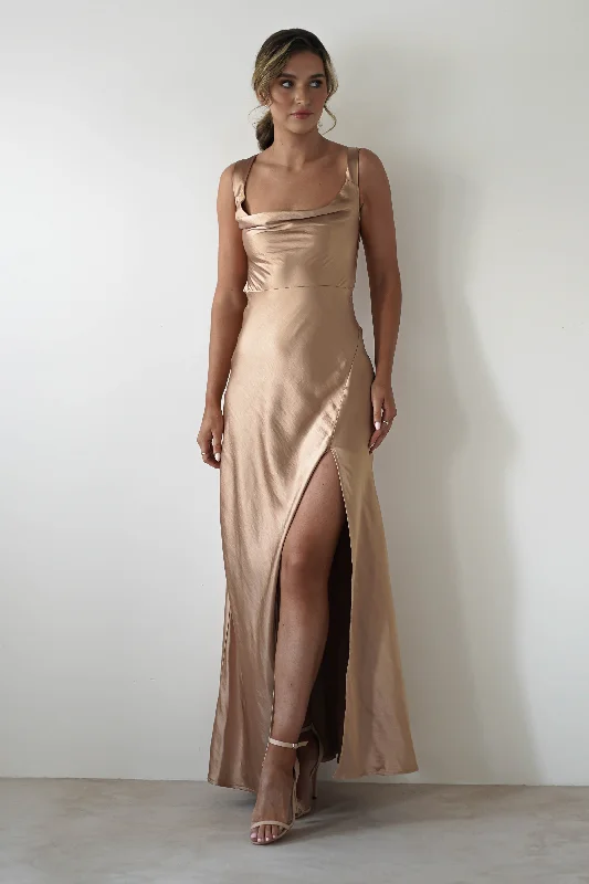  Women's Holiday ClothesRiviera Soft Satin Maxi Gown | Gold/Bronze