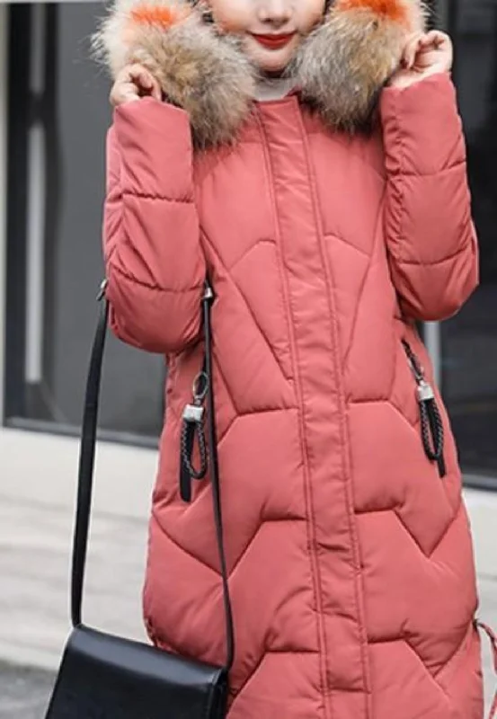  Chic Trends UnveiledWomens Casual Puffer Coat with Faux Fur Hood in Pink