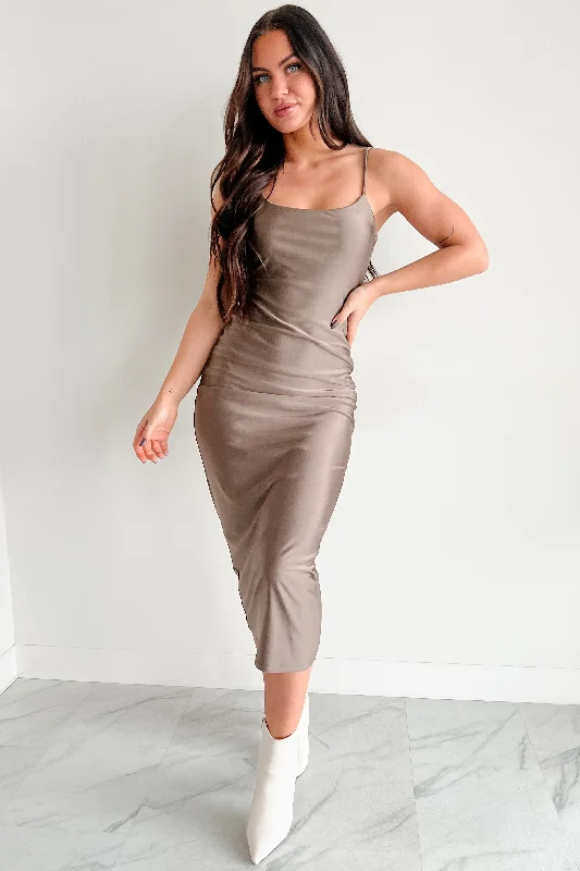  Women's Clothes And ApparelAlmost Everyday Glossy Midi Dress (Taupe)