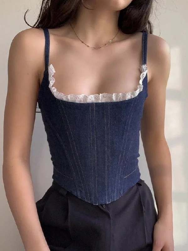  Women's Work Outfit For The OfficeBerryBetty - Lace Paneled Denim Corset Top