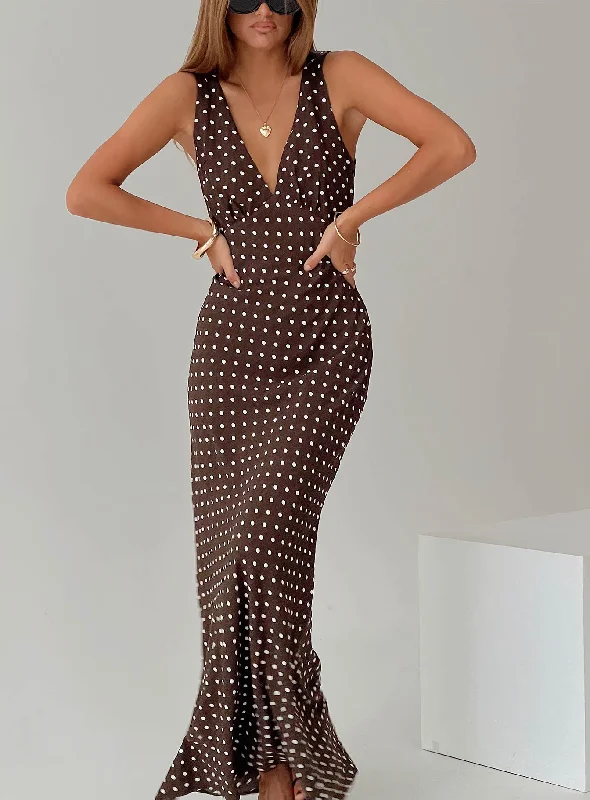  Women's Evening AttireNellie Maxi Dress Brown Polka Dot