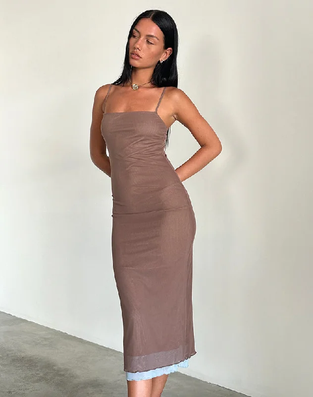  Polished Style DealsBisilk Midi Dress in Mesh Brown with Light Blue