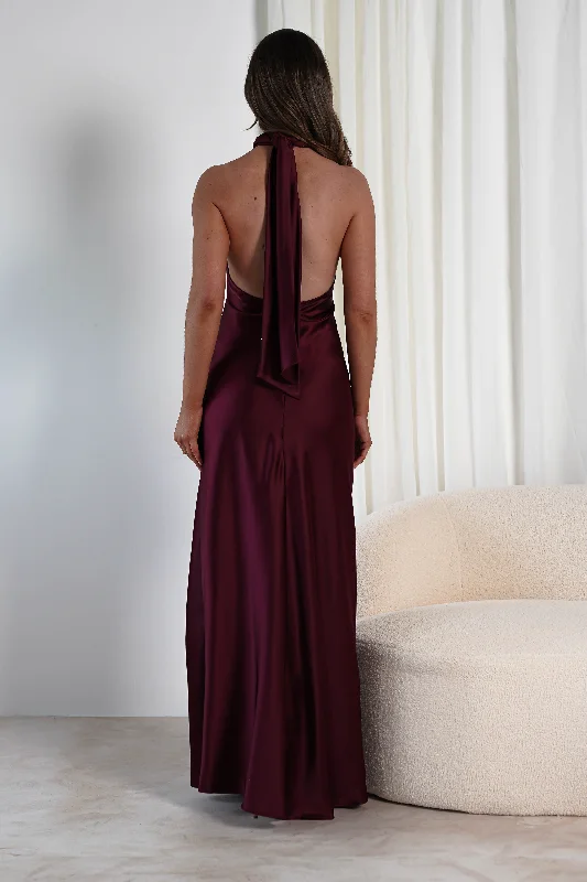  Women's Athletic GarmentsDolce Soft Satin Halterneck Maxi Dress | Wine