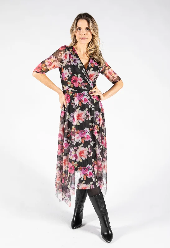  Women's Seasonal ApparelMesh Floral Print Dress