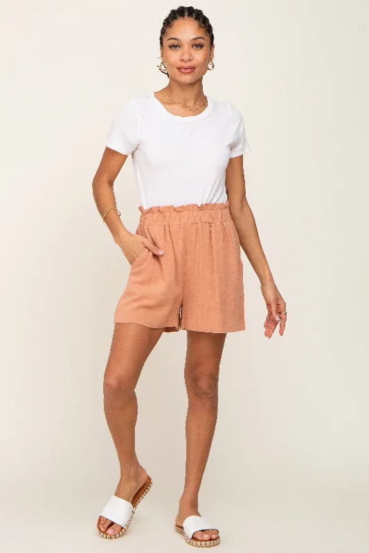  Formal Clothing For WomenPeach Elastic Waist Linen Shorts