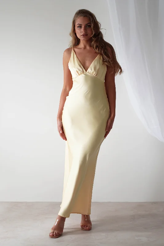  Women's Loungewear ClothesAimie Soft Satin Maxi Dress | Yellow