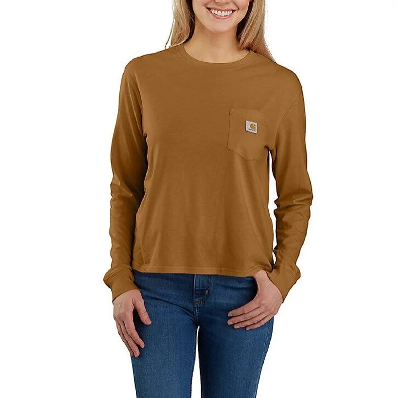  Women's Casual Apparel For WeekendsCarhartt Women's Tencel Loose Fit Lightweight Crewneck Pocket Long Sleeve T-Shirt