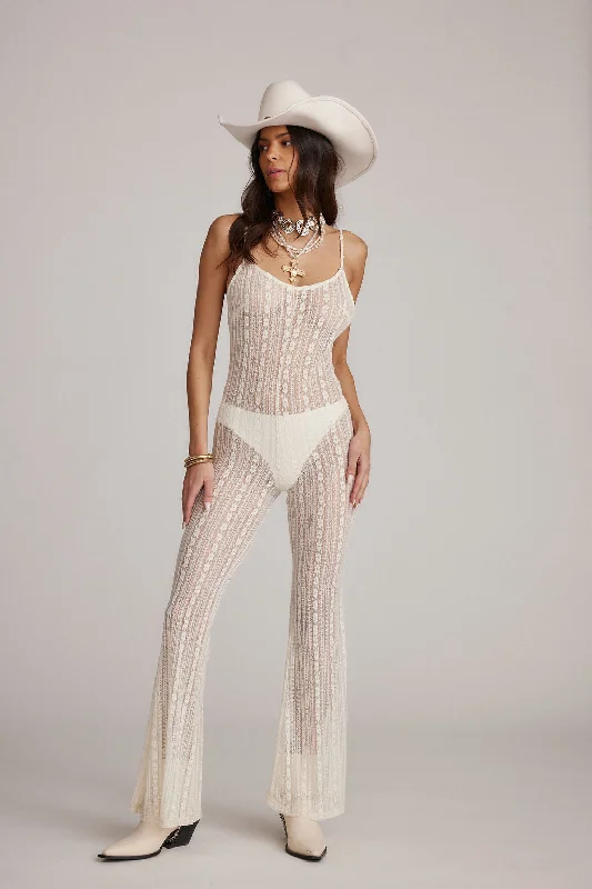  Easy Elegance SalesCammie White Lace Sheer Jumpsuit