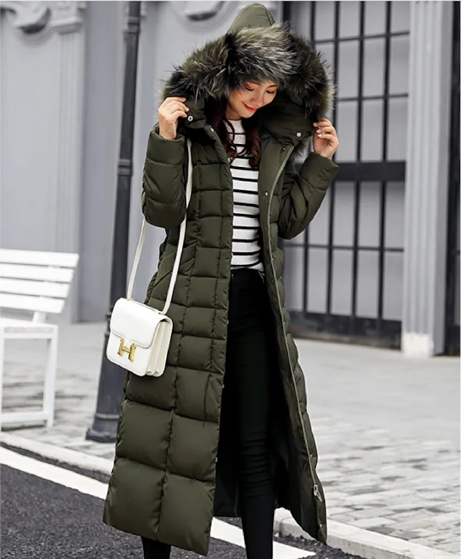  Chic And EdgyWomens Hooded Long Coat with Removable Faux Fur Collar