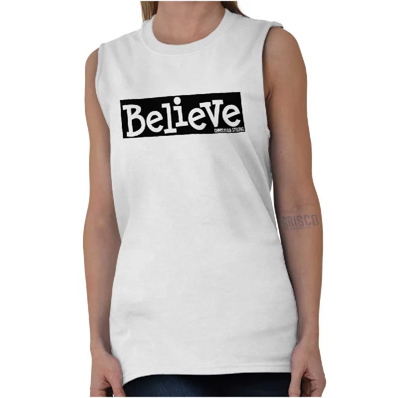  Vintage Style DealsBelieve Christian Strong Sleeveless T-Shirt